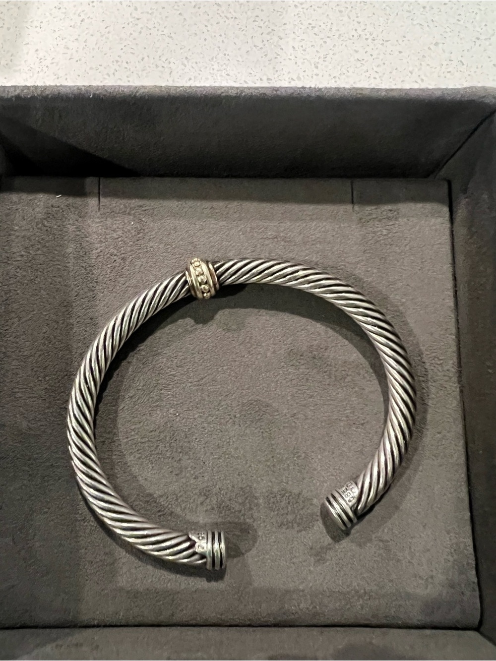David Yurman Silver Cable Cuff with Gold Accent Bead